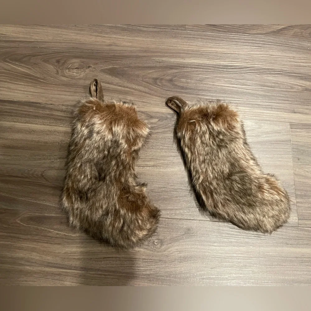 Faux Fur Small Holiday Stockings - Brown
